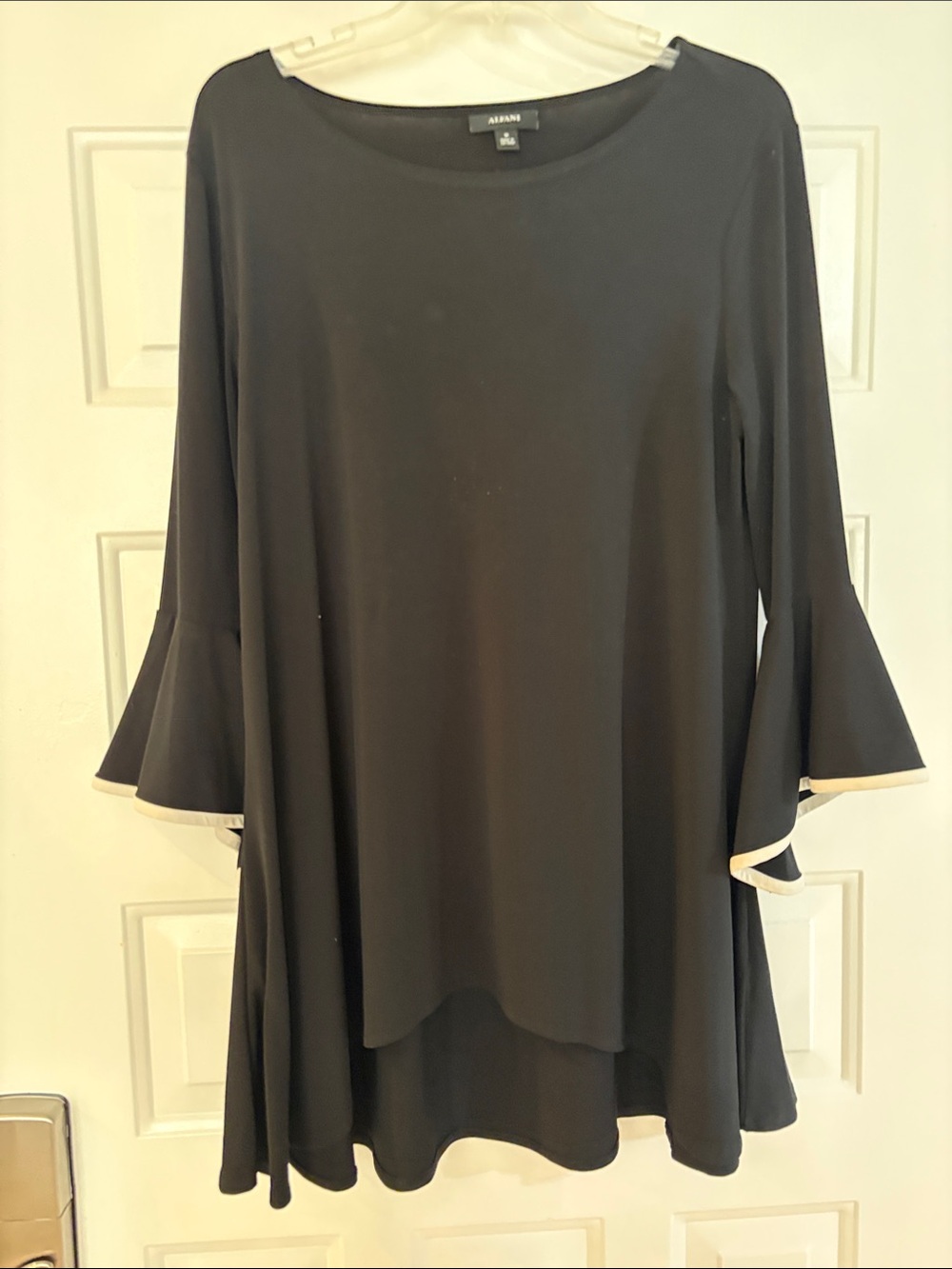 Alfani Black Tunic with Cream-Trim Bell Sleeves